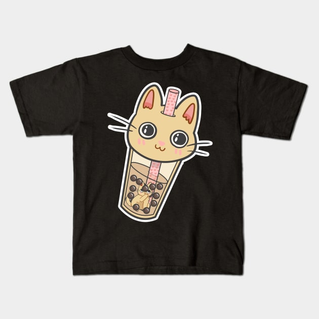 BobaCat Kids T-Shirt by X-TrashPanda